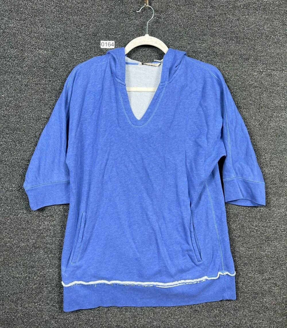 Soft Surroundings Hoodie Womens Size PXS Blue Terry 3/4 Sleeve Oversized